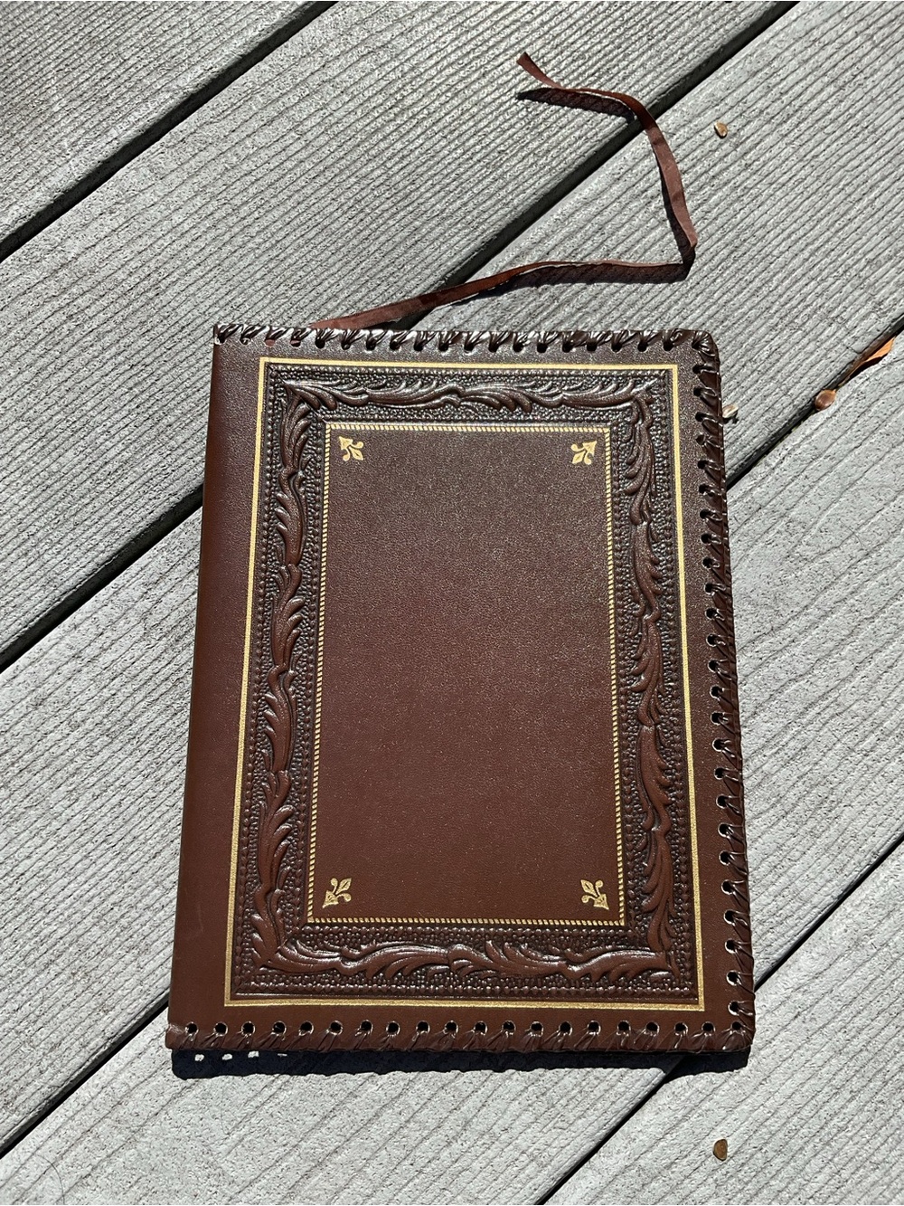 Vintage Leather guilted Book Cover 11” x 8” Italy
